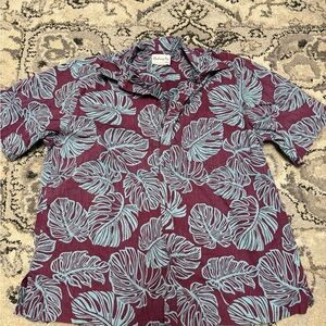 bishop + young Burgundy Camp Shirt with Light Blue Leaf Print